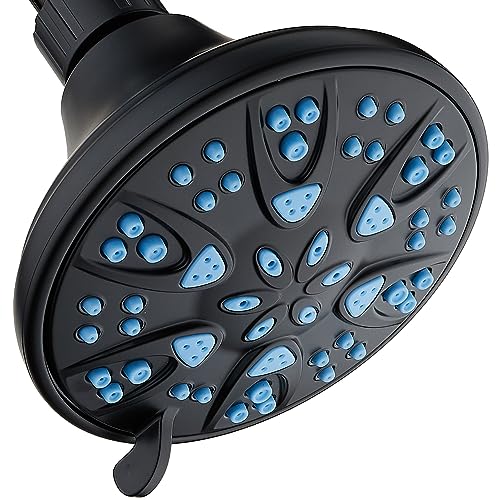 AquaDance Antimicrobial High Pressure 6-mode Anti-clog Luxury Shower Head | More Power, Better Shower Hygiene! Lifetime Antimicribial Nozzle Protection from Mold & Bacteria. Angle Adjustable - Black - color: Matte Black / Aqua Blue Jets, style: 2.5 Gallon