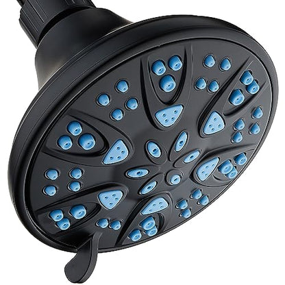 AquaDance Antimicrobial High Pressure 6-mode Anti-clog Luxury Shower Head | More Power, Better Shower Hygiene! Lifetime Antimicribial Nozzle Protection from Mold & Bacteria. Angle Adjustable - Black - color: Matte Black / Aqua Blue Jets, style: 2.5 Gallon