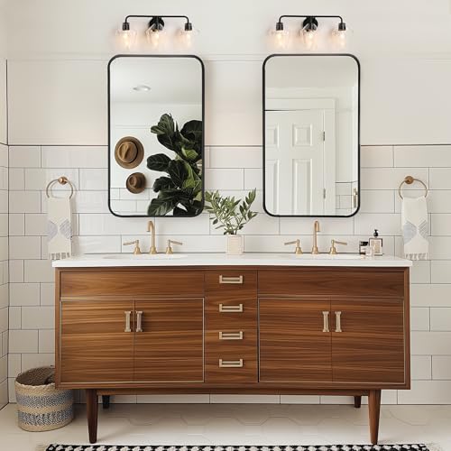 KSANA Bathroom Light Fixture, Modern Black Vanity Lights Over Mirror 3 Light Bathroom Lighting with Clear Glass - size: Diamond-shaped Shade