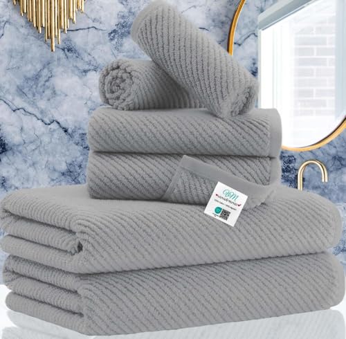 VOOVA & MOVAS 6PC Towel Set, 100% Cotton, Gray | 2 Large Bath 30x56 In, 2 Hand 18x28 In, 2 Washcloths 13x13 In, Quick Dry, Thick, Soft, Bathroom Essentials - color: Gray, size: 6 PC Bathroom Towel Set