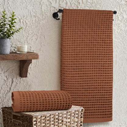 Waffle Bath Towels Set of 2 (Rust) - Fall Bathroom Decor, Large 31” x 62” | Low Lint, Lightweight & Quick Dry Cotton Towels - color: Rust