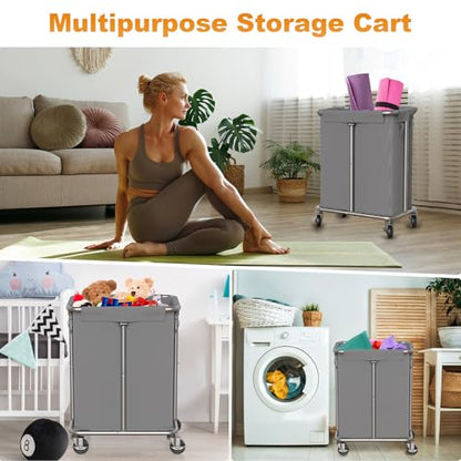 Hodonas Laundry Basket with Wheels, Rolling Laundry Hamper, 46 Gallons (170L), Removable and Machine Washable Liner, Steel Frame, Large Laundry Cart for Laundry Room, Bedroom, Bathroom, Dorm - Grey - color: Gray