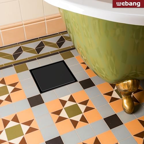 6 Inch Square Shower Drain Black Floor Drain with Flange Reversible 2-in-1 Cover Tile Insert Grate Removable SUS304 Stainless Steel CUPC Certified Matte Black - color: Matte Black, size: 6 Inch