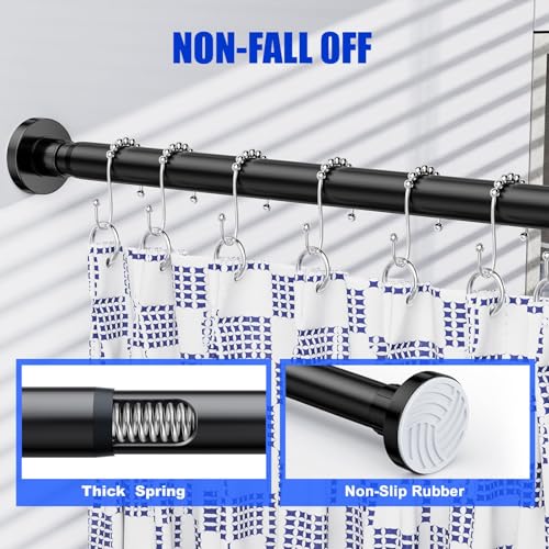 Ausemku Shower Curtain Rod 32-94 Inch Adjustable - 1 Inch Diameter Heavy Duty No drill Spring Tension Shower Rod, Non-Slip Rustproof Telescopic Rod for Bathroom, Black - color: Black, size: 32-94 Inches
