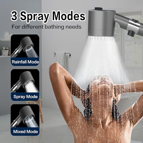 Filtered Shower Head with Handheld,Ion Drops ShowerHead with Hose | High Pressure 3 Spray Modes with ON/OFF Swith，Power Wash for Hard Water，Detachable Shower head with Filters