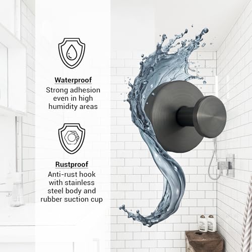 Suction Cup Hooks for Shower - 4 Pack, Gray - Stainless Steel, Strong Suction, No Drill, Removable Hanger, Tile Bathroom Kitchen Wall, Glass Door, Mirror Hook Hanging Robe, Towel Holder - color: Gray