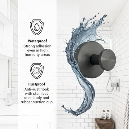 Suction Cup Hooks for Shower - 4 Pack, Gray - Stainless Steel, Strong Suction, No Drill, Removable Hanger, Tile Bathroom Kitchen Wall, Glass Door, Mirror Hook Hanging Robe, Towel Holder - color: Gray