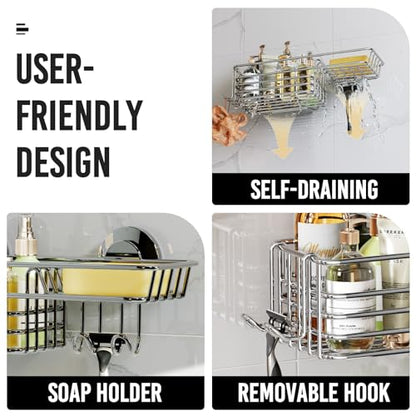 Shower Caddy Suction Cup Shower Shelves Shower Holder，Silver | No Drill, Heavy Duty, Small, Wall Mount, Soap Holder, Shampoo Holder - color: 1 X Silver