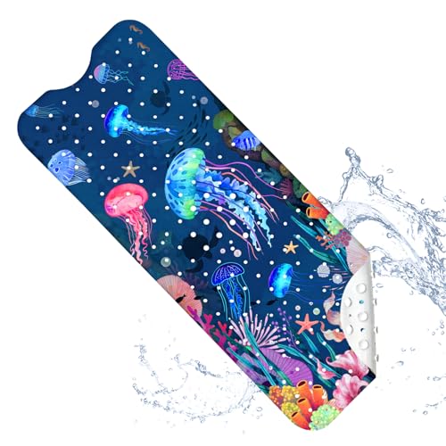 Baby Bath Mat for Tub Non Slip – 40"x16" Extra Long Cartoon Bathtub Mats for Kids Non Slip Shower Mat, Machine Washable, Sea Tub Mats with Suction Cups and Drain Holes for Toddler & Kids (Jellyfish) - color: Sea1