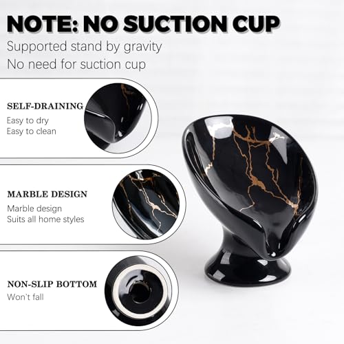 Soap Dish, Ceramic Soap Holder Self Draining Leaf Shape Bar Soap Holder, Marble Look Black Drain Soap Dish Holder for Bathroom, Easy to Clean Keeps Soap Dry, ANTIS'S HOME - color: 1pcs-black