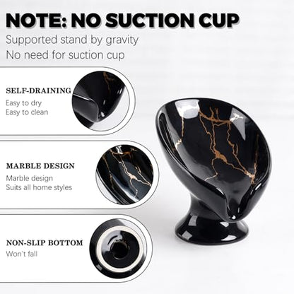 Soap Dish, Ceramic Soap Holder Self Draining Leaf Shape Bar Soap Holder, Marble Look Black Drain Soap Dish Holder for Bathroom, Easy to Clean Keeps Soap Dry, ANTIS'S HOME - color: 1pcs-black