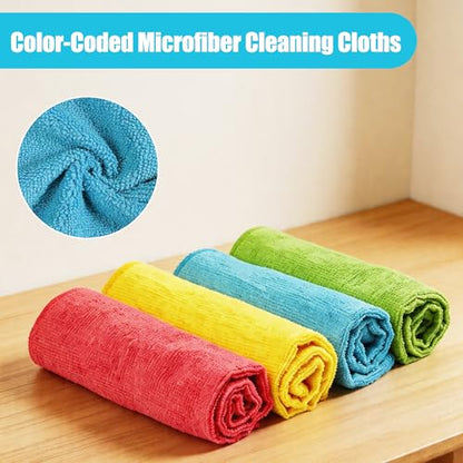 Puomue Microfiber Cleaning Cloth, 24 Pack Highly Absorbent Cleaning Rags, 4 Color Mix, Reusable, Soft and Lint Free Cleaning Supplies for Window, Household and Kitchen, 12 Inch X 10.6 Inch