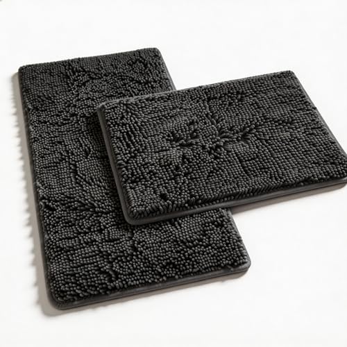 Bathroom Rugs Sets 2 Piece Thicken Chenille Bath Mats Set, Extra Soft and Absorbent Shaggy Rugs, Easy Wash and Dry, Perfect Plush Carpet Mats for Tub, Shower, Bathroom Mats, Washable Carpets Set - color: Grey
