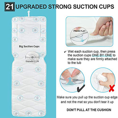 OMYSTYLE Full Body Bath Pillow, Bath Pillows for tub with Mesh Washing Bag & 21 Non-Slip Suction Cups, Spa Bathtub for Head Neck Shoulder and Back Support - 5D Air Mesh & Quick Drying - color: White