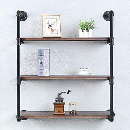 Industrial Pipe Shelves With Wood Planks,Rustic Pipe Shelving Wall Shelf | Metal Pipe Solid Pine Wood,Easy to Assemble,Wooden Board Thickness 0.78 In,For Bar Farmhouse Kitchen Office Bathroom,Bedroom - color: 3-layer, size: 30in