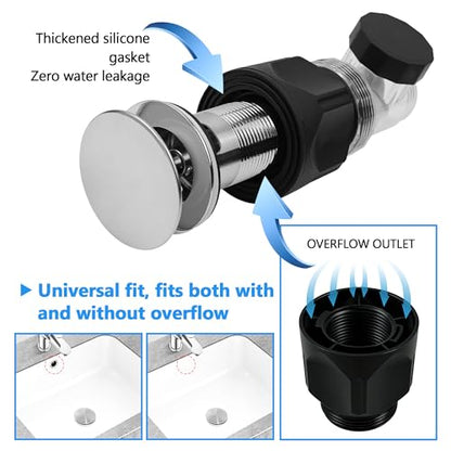 Bathroom Sink Drain Kit, with Flexible Expandable P-Trap Sink Drain Pipe, Fits 1-1/4",1-1/2" and 2'' Drain Hole, Built-in Anti-Clogging Stopper, Anti-Odor With Overflow - color: Black With Overflow, style: 1 Pack
