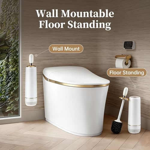Toilet Brush and Holder Set,Luxury Toilet Brush & Sleek Stand, High-End Modern Silicone Toilet Brush Set, Non-Scratch Hygienic, Odor-Free Design - Easy to Clean (Matte Black + Silver, B),Father's Day - color: Matte Black + Silver