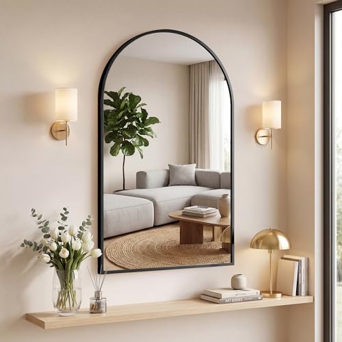 OLIXIS Arched Bathroom Wall Mirror for Over Sink, Vanity Mirror, 20x30 | Matte Metal Frame, Tempered Glass Shatterproof, Home Decor, Living Room, Black - color: Black-arch, size: 30.5"L x 20"W