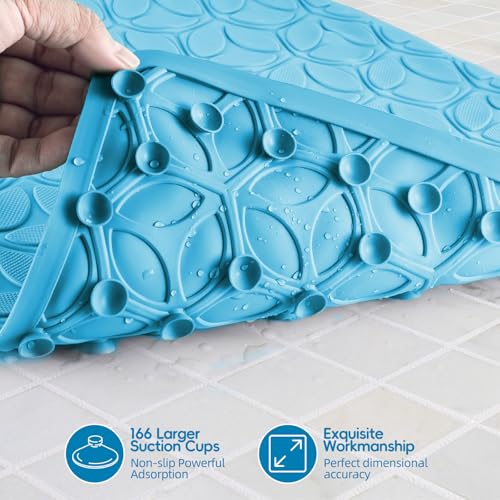 Non-Slip Rubber Bathtub Mat with Suction Cups, 16 × 28 Inch (R Blue) | 100% Rubber, Leaf Texture. Vacuum Suction Cups. Soft on Touch. BPA/PVC-Free. Machine Wash. Safe For Bath, Shower, Pet Dogs. - color: River Blue, size: 28" x 16" (Rectangular)