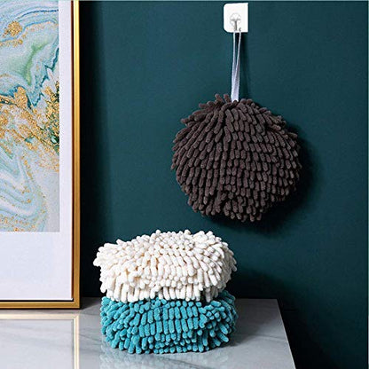 Chenille Hand Towels for Bathroom Soft Ball Quick Dry Hand Bath Hanging Hand Towel with Loop Absorbent Kitchen (2 Grey) (Blue+Grey) - color: Blue+grey