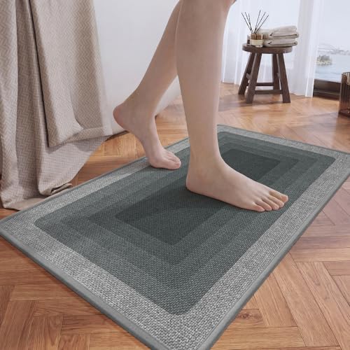 Bath Mat Non Slip,Quick Dry Bathroom Rug Under Door,16"x24",Grey | Absorbent Washable Rubber Backing Bath Rug Shower Mat Bathroom Floor Mat for Sink Bathtub Beside Shower Entrance - color: Grid Grey, size: 16"x24"