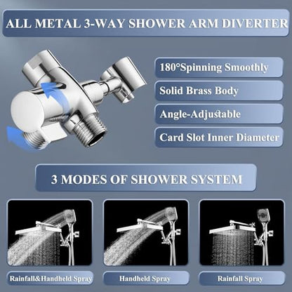 14 Inch Rain Shower Head with Handheld Spray Combo and Extention Arm, Rainfall Waterfall High Pressure Large Shower Heads, Dual Showerhead with 3-Way Diverter - Height/Angle Adjustable(Chrome) - color: Chrome, size: 14 Inch