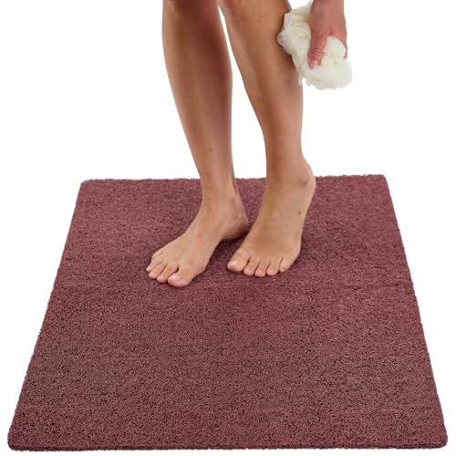 Enkosi Loofah Non-Slip Shower Mat - Shower Floors, Bathtub, Bathrooms, Wet Areas - Cushioned Bath Mat with Drain Holes - Quick Dry PVC, Secure Safety Pad Without Suction Cups (32x24 Brown) - color: Brown, size: 32" x 24" (Rectangular)