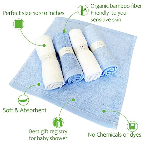 Elves Baby Washcloth Bamboo Rayon, Soft Organic Bamboo Viscose Wash Cloth, 10x10 Inch, White&Blue, Baby Bath Essentials - color: White&blue