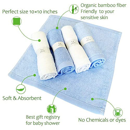 Elves Baby Washcloth Bamboo Rayon, Soft Organic Bamboo Viscose Wash Cloth, 10x10 Inch, White&Blue, Baby Bath Essentials - color: White&blue