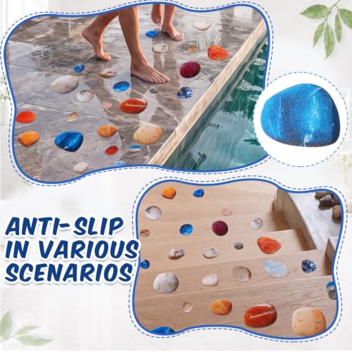 Fullhawl 30 Pcs Pebble Stone Non Slip Bathtub Stickers Colorful Pebble Stone Anti Slip Shower Stickers Shower Floor Nonslip Sticker Applique Adhesive Decals Treads with Scraper for Bathtub Bathroom - style: Pebble Stone