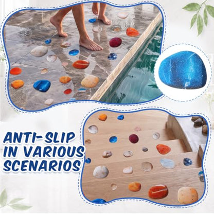 Fullhawl 30 Pcs Pebble Stone Non Slip Shower Stickers, Bathtub Safety | Pebble Stone Designs, Natural Texture Style, Non Slip Surface Adds Safety While Blending With Bathroom Decor - style: Pebble Stone