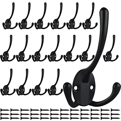 IBosins 18 Pack Black Big Heavy Duty Three Prongs Coat Hooks for Thick Coat | Coat Hooks Wall Mounted with 36 Screws Retro Double Utility Rustic Hooks for Big Heavy Bag - color: 18 Pcs Black