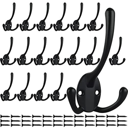 IBosins 18 Pack Black Big Heavy Duty Three Prongs Coat Hooks for Thick Coat | Coat Hooks Wall Mounted with 36 Screws Retro Double Utility Rustic Hooks for Big Heavy Bag - color: 18 Pcs Black