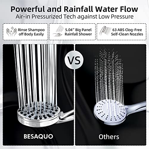 9 Functions High Pressure Shower Head with Handheld,Built-in Pause Mode&Power Wash,Non-Clogging Nozzles,6ft Hose&Bracket