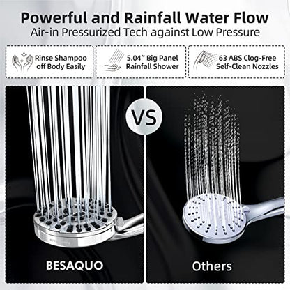 9 Functions High Pressure Shower Head with Handheld,Built-in Pause Mode&Power Wash,Non-Clogging Nozzles,6ft Hose&Bracket