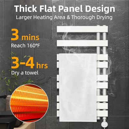 P&Dlusir M205 Electric Towel Warmer, White, H39.76 x W19.69 | Heated Towel Rack, No Preheat, Fast Dry, Precise Timer, Plug-in/Hardwired - color: White, size: 39.76"H x 19.69"L
