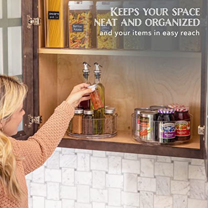 Oizeir Lazy Susan Turntable (2-Pack) - Clear Acrylic, Rotates 360 Degrees, Easily Organize Your Fridge, Cabinet or Counter - Carousel Storage for Food, Spices, Cosmetics | Clear Acrylic, Non-Skid, Raised Edge; Rotating Spice Rack for Kitchen, Pantry, Frid