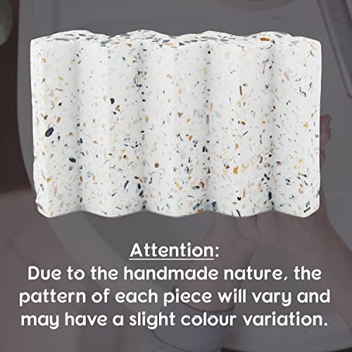 Tapeera Zig Zag Terrazzo Self Draining Soap Dish for Shower - Concrete Soap Saver for Bar Soap Holder - Sponge Holder - Kitchen Soap Tray (White) - color: White