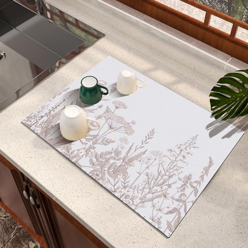 Dish Drying Mat Absorbent Diatomite Coffee Mat, 12" x 16" | Rubber Backed, Plants Decor, Non Slip Base, Countertop, Espresso Machine, Bathroom - color: Plants, size: 16" x 12"