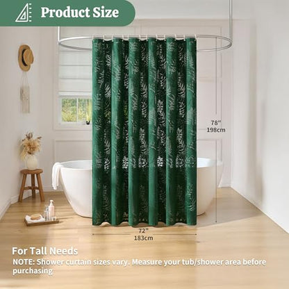 Extra Long Dark Green Shower Curtain Lace, 72 x 78 Tufted Tropical Plant Textured Shower Curtain Modern Chic Soft Fabric Shower Curtains for Bathroom - color: Dark Green, size: 72"W x 78"L (Pack of 1)