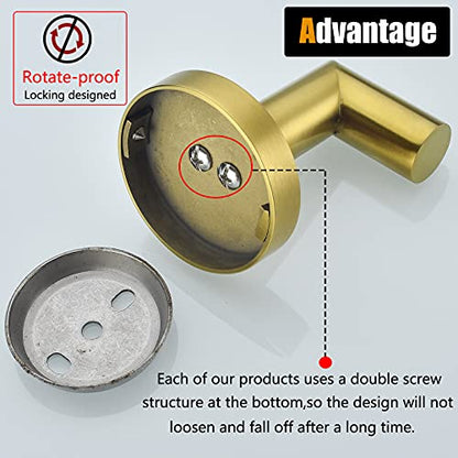 2 Pack Bath Towel Hook, Gold Robe Hook Stainless Steel Bathroom Clothes Coat Hook Wall Mounted Brushed Gold,96018-8BG. - color: Single Hook-Brushed Gold