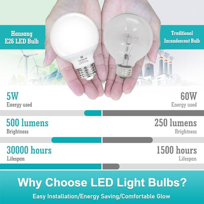 8 Pack G25 LED Globe Light Bulbs 4000K Natural Daylight, E26 Base Bathroom Light Bulb, 60W Incandescent Equivalent, Vanity Mirror Round Light Bulbs, 500LM, Non-Dimmable - color: 4000k(natural Daylight), size: 8 Count (Pack of 1)