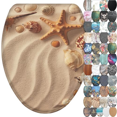 Sanilo Wooden Toilet Seat with Quick Release & Soft Close [ELONGATED] Decorative & Slow Close Molded Wood Seat - With One Click for Easy Installation & Cleaning - With Adjustable Fit (Sanibel) - color: Sanibel