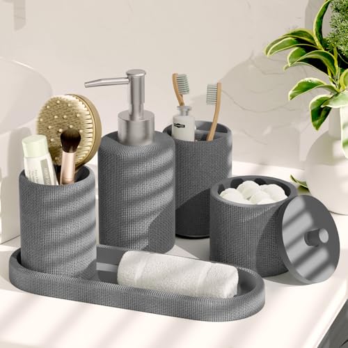 Clara Clark Grey Bathroom Set - Bathroom Sets with Shower Curtain and Rugs, 21PC Bathroom Accessory Set, Shower Curtain Set with Soap Dispenser & Toothbrush Holder - color: Grey, size: Complete Set + Bath Rugs