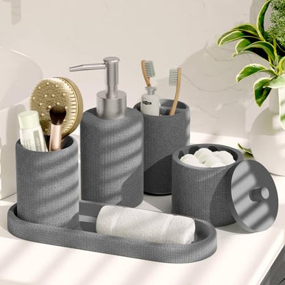 Clara Clark Grey Bathroom Set - Bathroom Sets with Shower Curtain and Rugs, 21PC Bathroom Accessory Set, Shower Curtain Set with Soap Dispenser & Toothbrush Holder - color: Grey, size: Complete Set + Bath Rugs