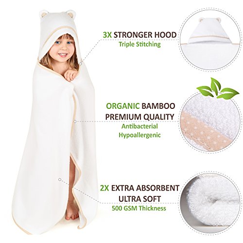 Premium Toddler Towels with Hood - Extra Soft Rayon from Bamboo Toddler Bath Towel (White) - color: White