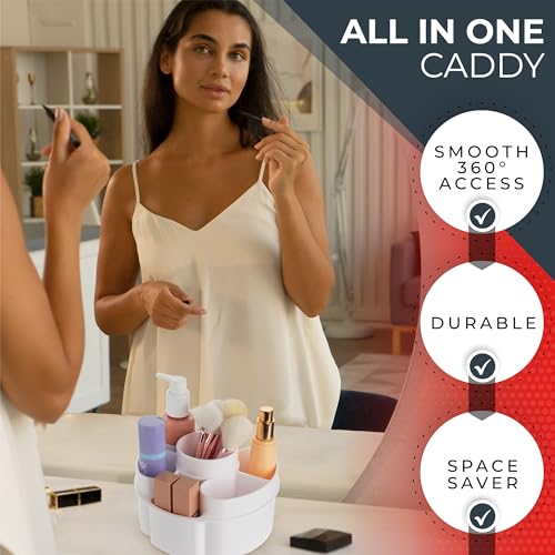 Masirs Small 360 Rotating Makeup Organizer, 5 Compartments, Round White | Small 360 Rotating Makeup Organizer, 5 Compartments, Acrylic Mini Lazy Susan, Vanity Bathroom Counter, Round White - color: Round White