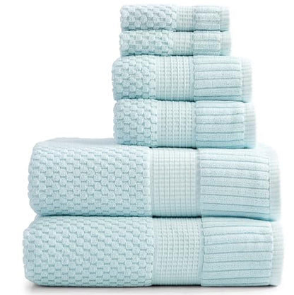 NY Loft 100% Cotton 6-Piece Bath Towel Set | Seafoam | Oeko-TEX | Quick-Dry | 30" x 52" Bath Towels | 16" x 28" Hand Towels | 12" x 12" Washcloths | Super Absorbent | Designer-Styled Texture - color: Seafoam, size: 6 Piece Set