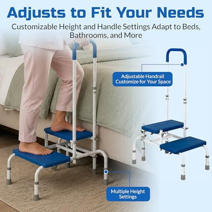 Platinum Health AdjustaStep Double-Step Step Stool with Side-Mounted Safety Handle. Adjustable Height. Padded Handle, Non-Slip Steps. Quick, Tool-Less Assembly. - size: 300 lb. Capacity - 2 Steps