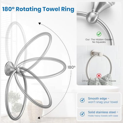 4-Piece Bathroom Hardware Accessories Kit, Zynuhmo Brushed Nickel Towel Bar Set Wall Mounted with 20'' Towel Bar, Towel Ring & Toilet Paper Holder, Robe Hook Set Fixtures for Modern Farmhouse Bathroom - color: Brushed Nickel